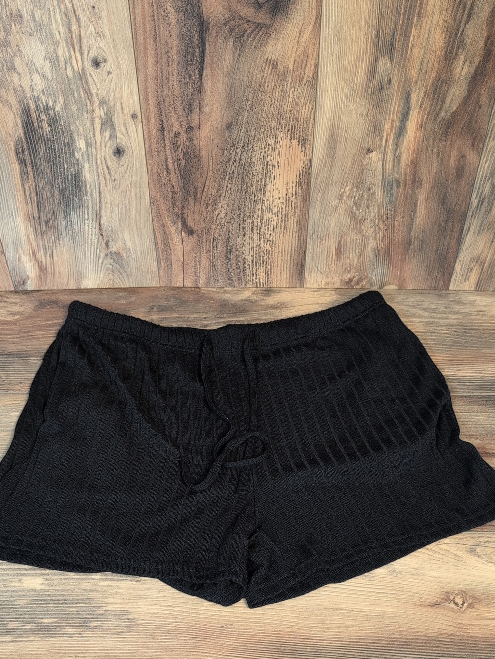 Ekouaer Women’s Black Ribbed Knit Lounge Shorts with Drawstring XL W412